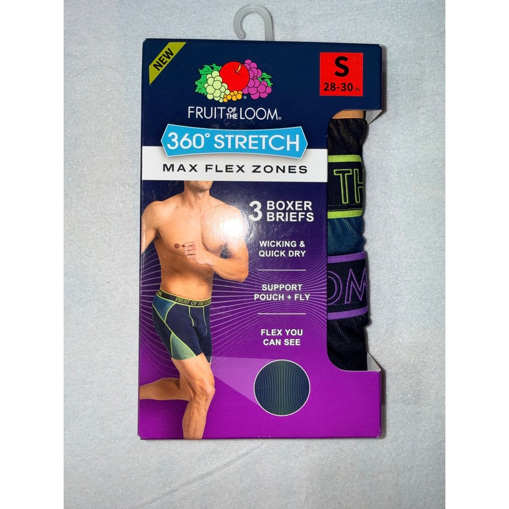 Fruit of the Loom Boxer Briefs Mens S Multicolor NEW 3-Pack 360 Stretch Max Flex